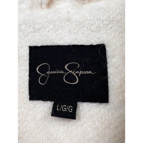 Jessica Simpson Boiled Wool Blend Dress Coat LARGE Ivory W/ Gold Zipper Chic - Picture 13 of 15